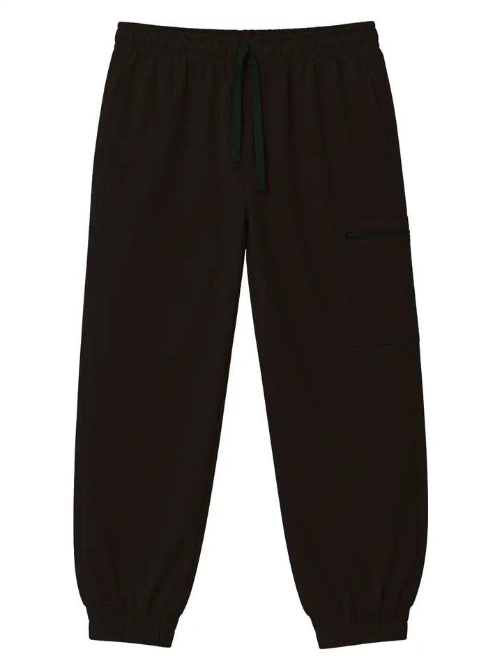 Cuffed Zip Scrub Pants - Choc Brown