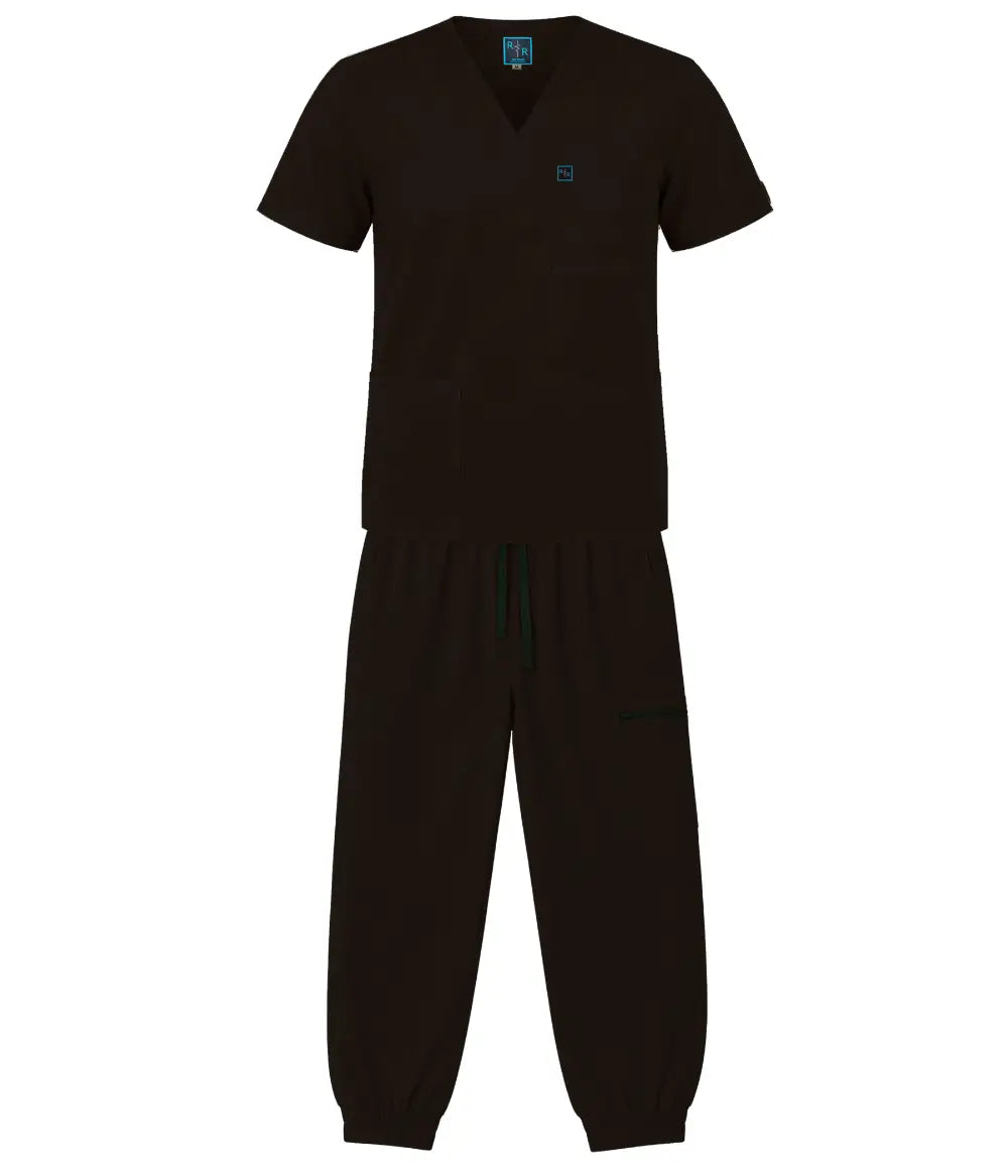 Cuffed Zip Scrub Set - Choc Brown