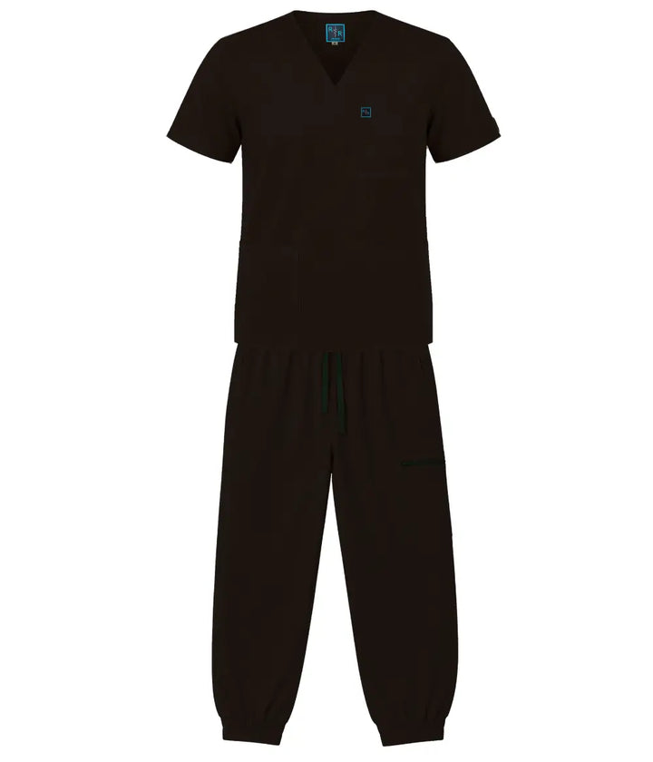 Cuffed Zip Scrub Set - Choc Brown