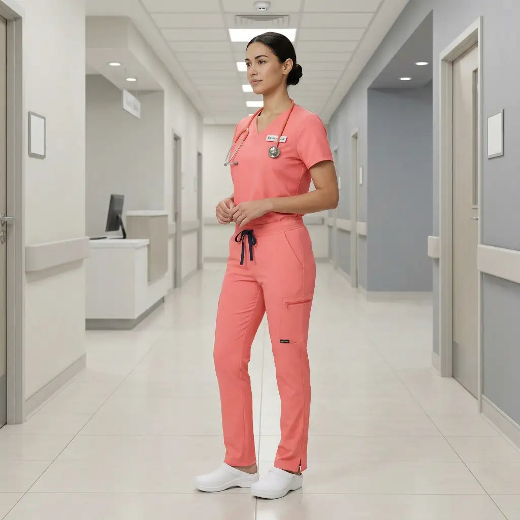 Ladies Basic Scrub Top - Coral