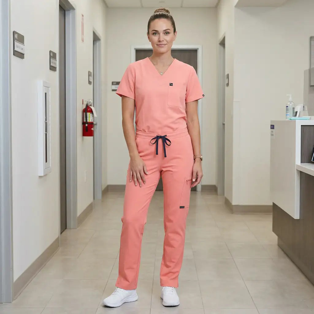 Ladies Basic Scrub Top - Coral