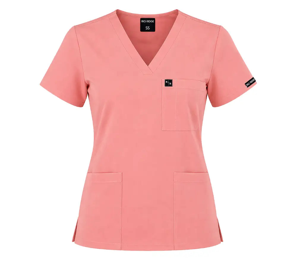 Ladies Basic Scrub Top - Coral