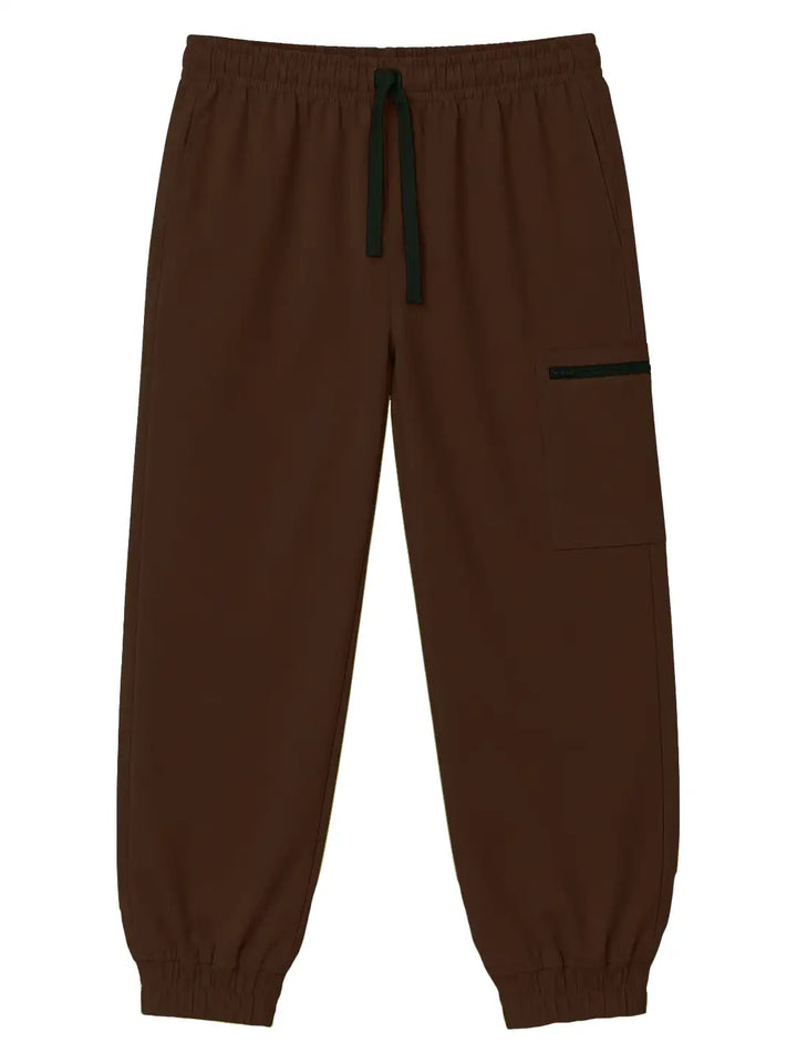 Cuffed Zip Scrub Pants - Pecan Brown