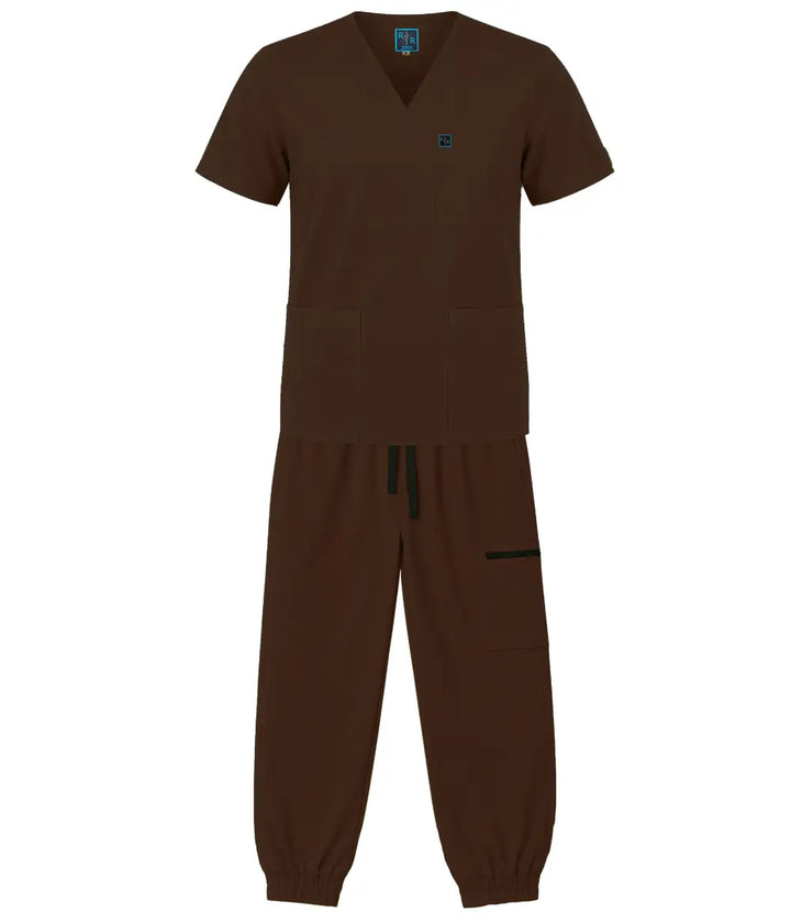 Cuffed Zip Scrub Set - Pecan Brown
